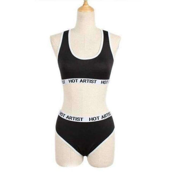 Planet Gates Black / L Bra Set Women Letter Lounge Underwear Comfortable Wireless Loungewear Lingerie Bra Set Black White Cotton  Cropped Top