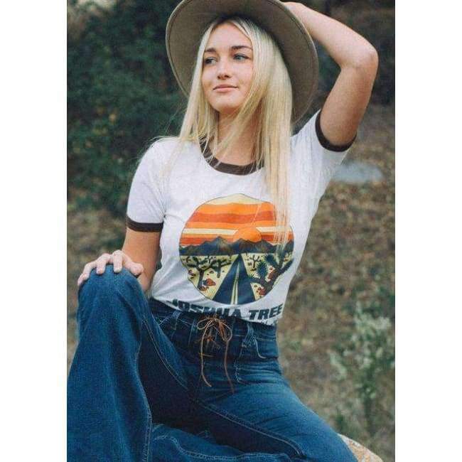 Planet Gates Black / L California Ringer Short Sleeve Women T-shirts Summer Plus Size 70s 80s Vintage Inspired Graphic Tee Top