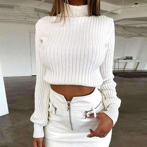 Planet Gates Black / L Casual Sweaters Cotton Winter Long Sleeve Crop Top 2018 Autumn Knitted Pullover Ladies High Neck Sweaters Female Mujer