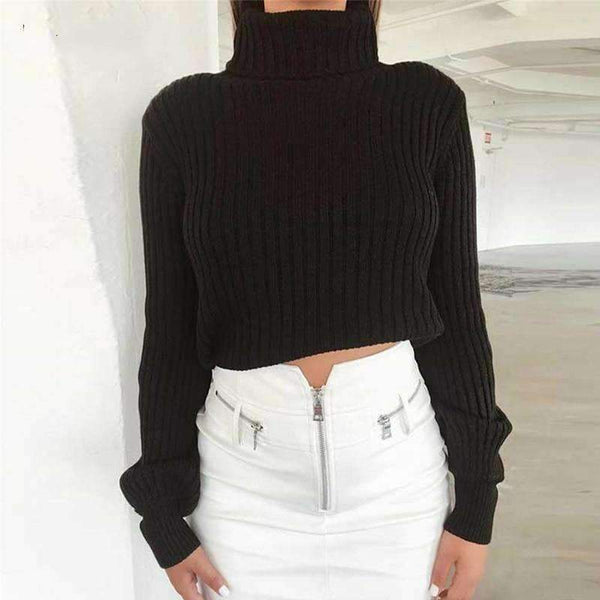 Planet Gates Black / L Casual Sweaters Cotton Winter Long Sleeve Crop Top 2018 Autumn Knitted Pullover Ladies High Neck Sweaters Female Mujer