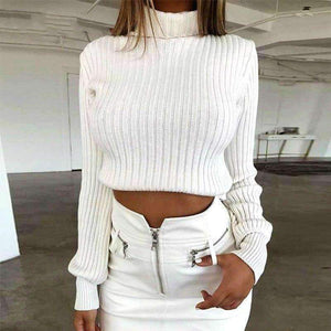 Casual Sweaters Cotton Winter Long Sleeve Crop Top 2018 Autumn Knitted Pullover Ladies High Neck Sweaters Female Mujer