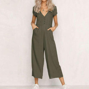 Planet Gates Black / L / China Summer womens romper  V-Neck Short Sleeve Strappy Holiday Long Playsuits Trouser Jumpsuit mamelucos womens jumpsuit  x3067