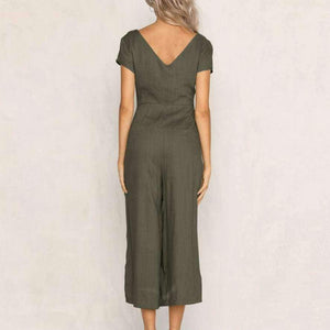 Planet Gates Black / L / China Summer womens romper  V-Neck Short Sleeve Strappy Holiday Long Playsuits Trouser Jumpsuit mamelucos womens jumpsuit  x3067