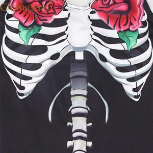 Planet Gates black / L / China Women Rose Print Skeleton Horror Costume Sleeveless Skinny Jumpsuits Female Cosplay Bodysuits 80814