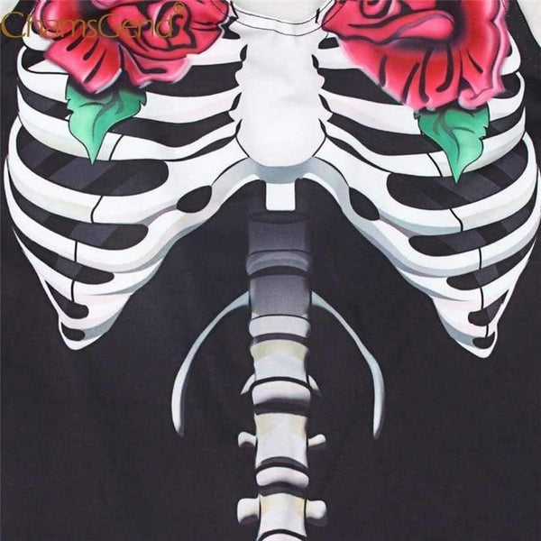 Planet Gates black / L / China Women Rose Print Skeleton Horror Costume Sleeveless Skinny Jumpsuits Female Cosplay Bodysuits 80814