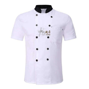 Planet Gates Black / L Chinese Restaurant Embroidery Chef Uniforms Short Sleeves Breathable Double Breasted Chef Jackets Food Service Workwear