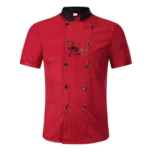 Planet Gates Black / L Chinese Restaurant Embroidery Chef Uniforms Short Sleeves Breathable Double Breasted Chef Jackets Food Service Workwear