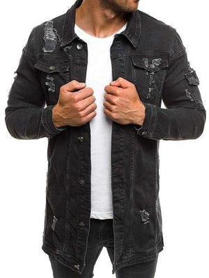 Planet Gates Black / L Coat High Quality Autumn Style Beggar Hole Denim Jacket Loose Thin Sleeve Cowboy Jacket XXXL