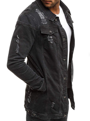 Planet Gates Black / L Coat High Quality Autumn Style Beggar Hole Denim Jacket Loose Thin Sleeve Cowboy Jacket XXXL