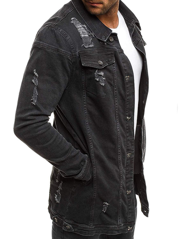 Planet Gates Black / L Coat High Quality Autumn Style Beggar Hole Denim Jacket Loose Thin Sleeve Cowboy Jacket XXXL