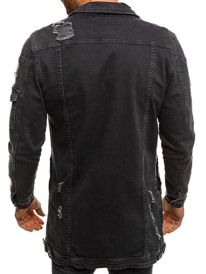 Planet Gates Black / L Coat High Quality Autumn Style Beggar Hole Denim Jacket Loose Thin Sleeve Cowboy Jacket XXXL