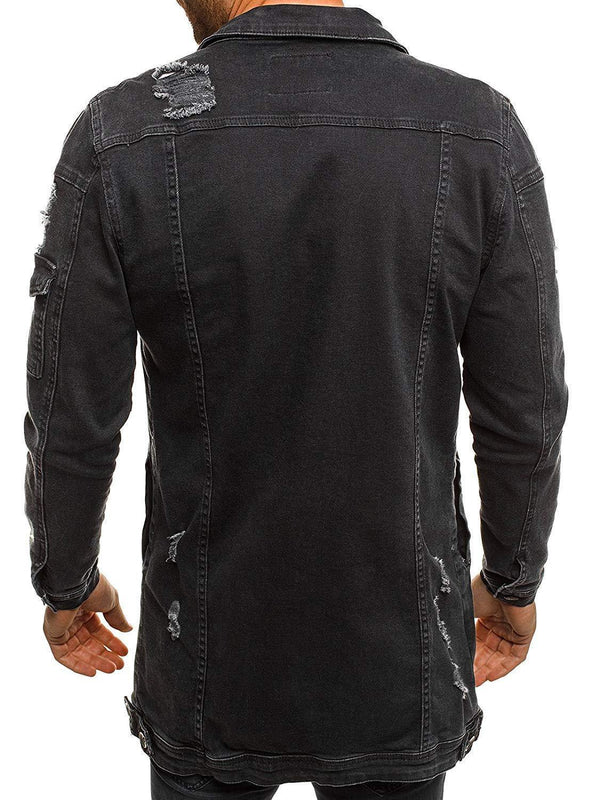 Planet Gates Black / L Coat High Quality Autumn Style Beggar Hole Denim Jacket Loose Thin Sleeve Cowboy Jacket XXXL