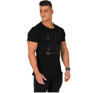 Cotton Casual Short Sleeve T Shirt Mens Gyms Fitness Slim T-shirt Summer New Fashion Print Tee Tops Male Jogger Workout Clothing