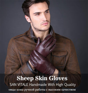 Designer Men's Gloves High Quality Real Genuine Leather sheepskin Mittens Warm Winter for Fashion Male - Planet Gates
