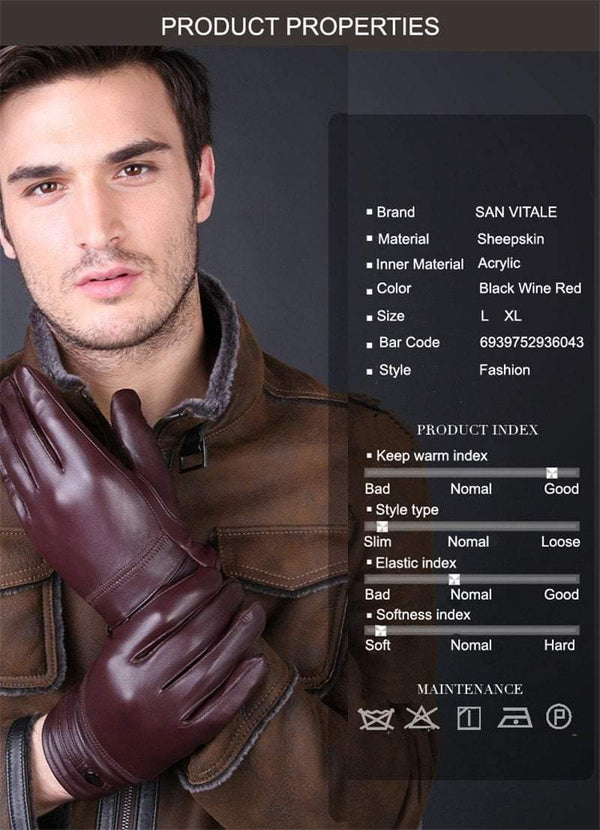 Planet Gates Black / L Designer Men's Gloves High Quality Real Genuine Leather sheepskin Mittens Warm Winter for Fashion Male