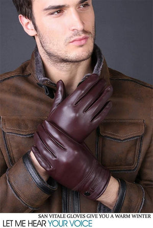 Planet Gates Black / L Designer Men's Gloves High Quality Real Genuine Leather sheepskin Mittens Warm Winter for Fashion Male