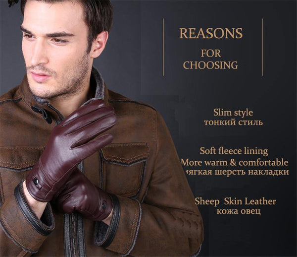 Planet Gates Black / L Designer Men's Gloves High Quality Real Genuine Leather sheepskin Mittens Warm Winter for Fashion Male