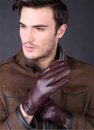 Planet Gates Black / L Designer Men's Gloves High Quality Real Genuine Leather sheepskin Mittens Warm Winter for Fashion Male