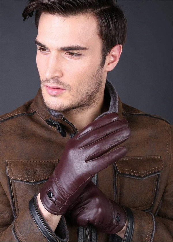 Planet Gates Black / L Designer Men's Gloves High Quality Real Genuine Leather sheepskin Mittens Warm Winter for Fashion Male