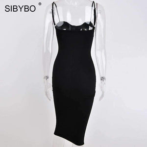 Planet Gates Black / L Double Layers Cotton Sexy Bodycon Dress Women Autumn Winter Backless Slim Elastic Push Up Bandage Party Dresses Vestidos