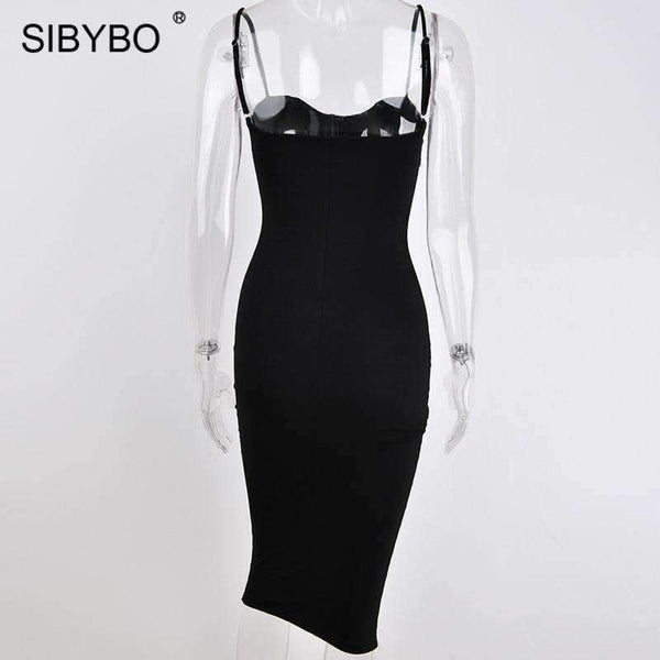 Planet Gates Black / L Double Layers Cotton Sexy Bodycon Dress Women Autumn Winter Backless Slim Elastic Push Up Bandage Party Dresses Vestidos