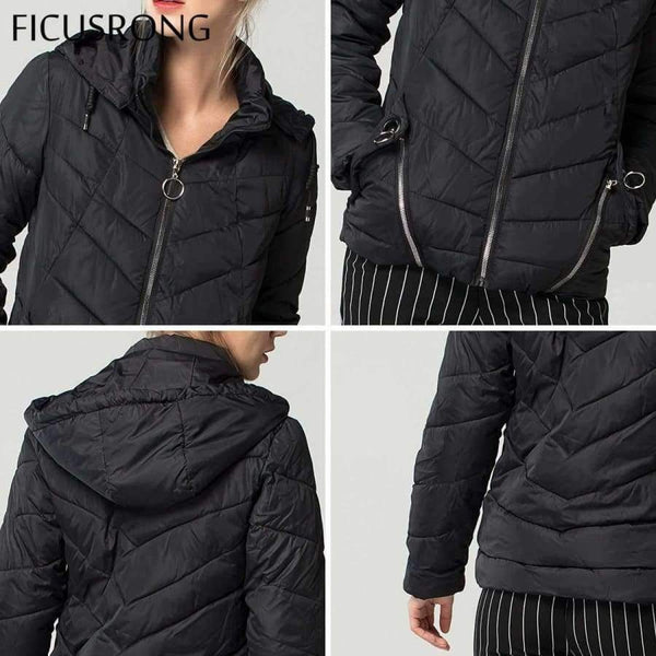 Planet Gates Black / L Fashion Autumn Winter Jacket Women Down Parkas Outerwear Womens Hooded Coats Slim Cotton Padded Jacket Female FICUSRONG 2018