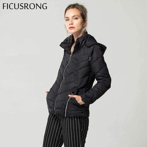 Planet Gates Black / L Fashion Autumn Winter Jacket Women Down Parkas Outerwear Womens Hooded Coats Slim Cotton Padded Jacket Female FICUSRONG 2018