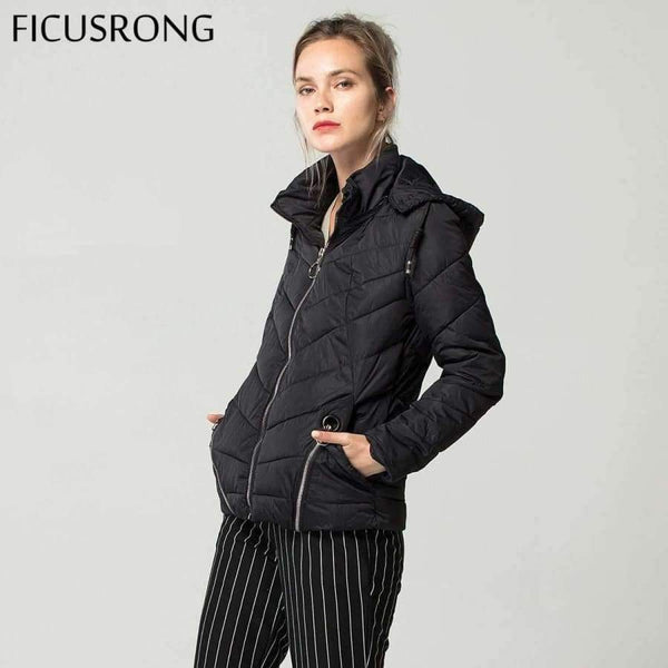 Planet Gates Black / L Fashion Autumn Winter Jacket Women Down Parkas Outerwear Womens Hooded Coats Slim Cotton Padded Jacket Female FICUSRONG 2018