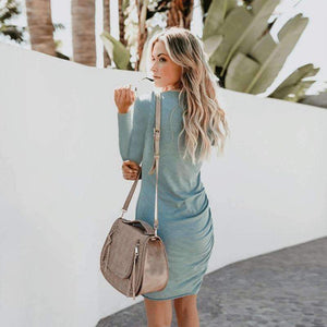 Planet Gates Black / L Fashion Draped Autumn Bodycon Dress 2018 Women Asymmetric Hem Solid Casual Long Sleeve O-Neck Knitting Dress Party Dresses