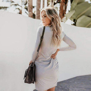 Planet Gates Black / L Fashion Draped Autumn Bodycon Dress 2018 Women Asymmetric Hem Solid Casual Long Sleeve O-Neck Knitting Dress Party Dresses