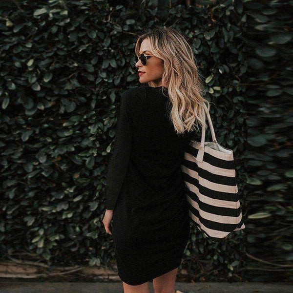 Planet Gates Black / L Fashion Draped Autumn Bodycon Dress 2018 Women Asymmetric Hem Solid Casual Long Sleeve O-Neck Knitting Dress Party Dresses