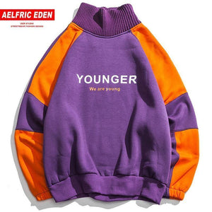 Planet Gates Black / L Fashion Letter Printed Patchwork Pullover Fleece Sweatshirts Men Preppy Style Streetwear Hip Hop Hoodies