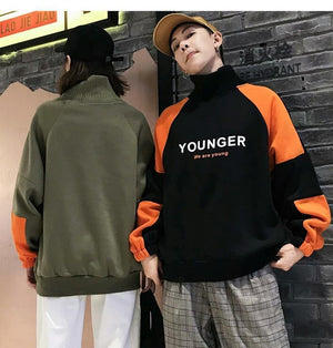 Planet Gates Black / L Fashion Letter Printed Patchwork Pullover Fleece Sweatshirts Men Preppy Style Streetwear Hip Hop Hoodies