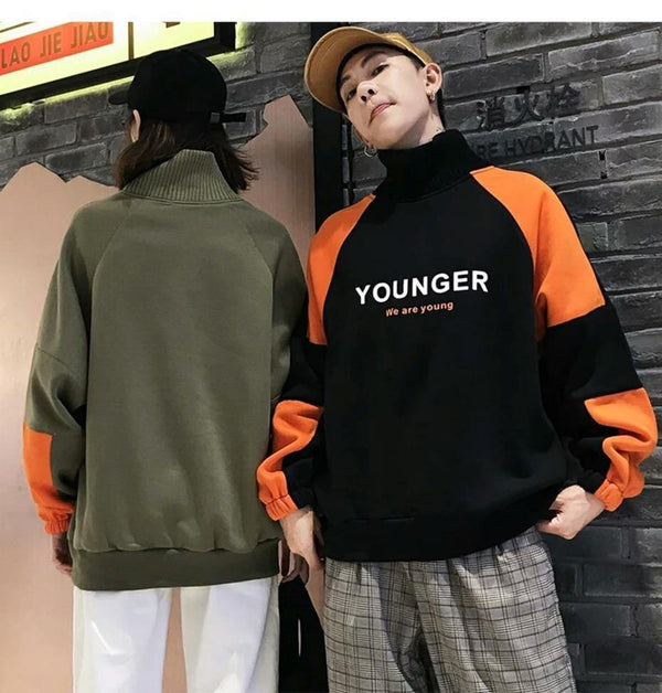 Planet Gates Black / L Fashion Letter Printed Patchwork Pullover Fleece Sweatshirts Men Preppy Style Streetwear Hip Hop Hoodies