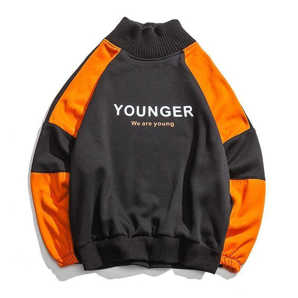 Planet Gates Black / L Fashion Letter Printed Patchwork Pullover Fleece Sweatshirts Men Preppy Style Streetwear Hip Hop Hoodies