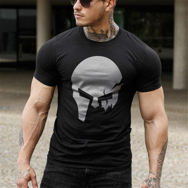 Fashion Skull Print Cotton T Shirt Men Gyms Fitness Slim T-shirt Man Summer New Casual Short Sleeve Tee Tops Male Brand Clothing