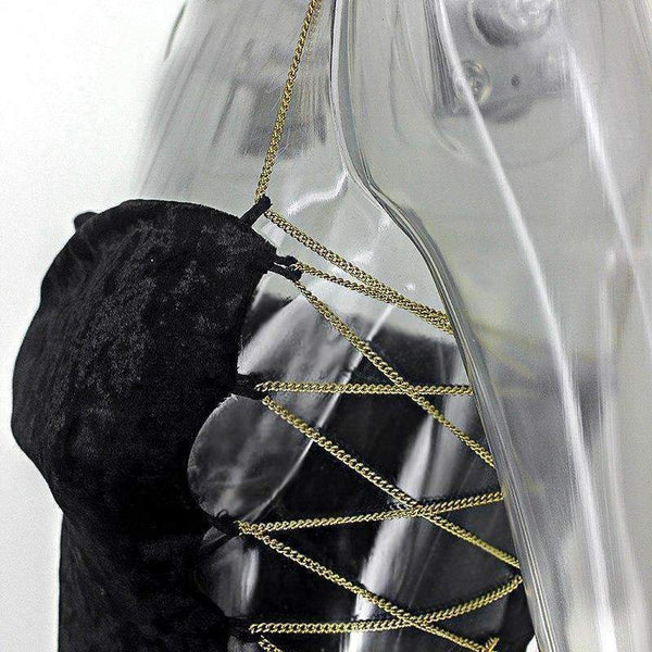 Planet Gates Black / L Fashion summer Dress Chic Mini  Women Dress Party Left Chain Velvet Dresses Hollow out Robe Femme bodycon Vestidos