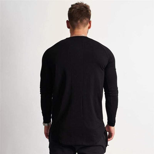 Gym Long Sleeve T Shirt Mens Fitness Cotton T-shirt Solid Color Skinny Tee Tops Jogger Workout Crossfit Clothing
