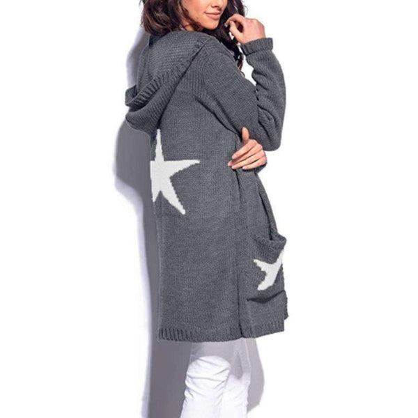 Planet Gates Black / L Hooded long sweater cardigan female Casual pockets loose autumn coat 2018 Winter sexy stars women outwear