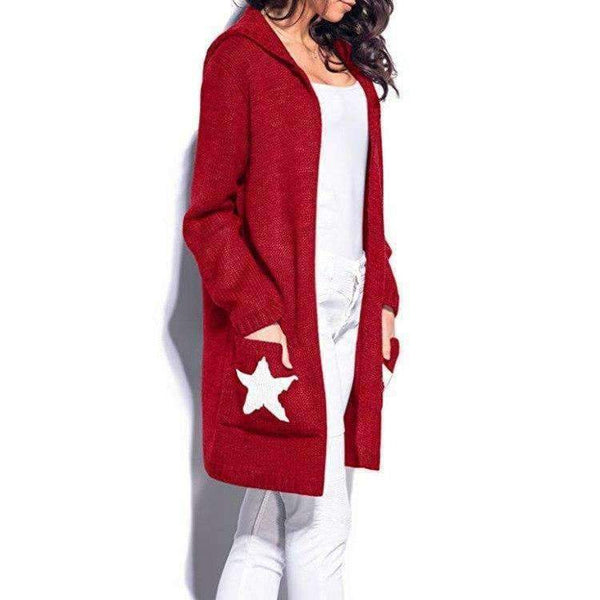 Planet Gates Black / L Hooded long sweater cardigan female Casual pockets loose autumn coat 2018 Winter sexy stars women outwear