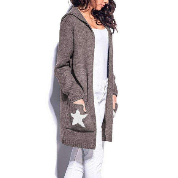 Planet Gates Black / L Hooded long sweater cardigan female Casual pockets loose autumn coat 2018 Winter sexy stars women outwear