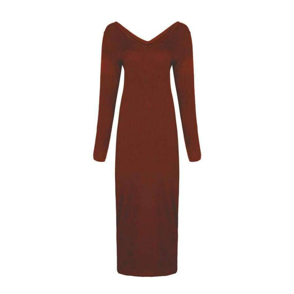 Planet Gates black / L LOSSKY Autumn Winter Knitted Bodycon Maxi Dress Sexy Long Sleeve V Neck Women Elegant Slim Women Fashion Warm Long Dresses 2018