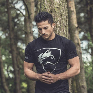 Men Cotton Short Sleeve T-shirt  Casual Print Slim T Shirt Male Gyms Fitness Bodybuilding Crossfit Brand Tee Tops