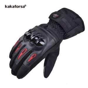 Planet Gates Black / L Men Leather Skiing Gloves Touch Screen Warm Thick Ski Gloves Outdoor Waterproof Motorcycle Riding Snow Snowboard Glove