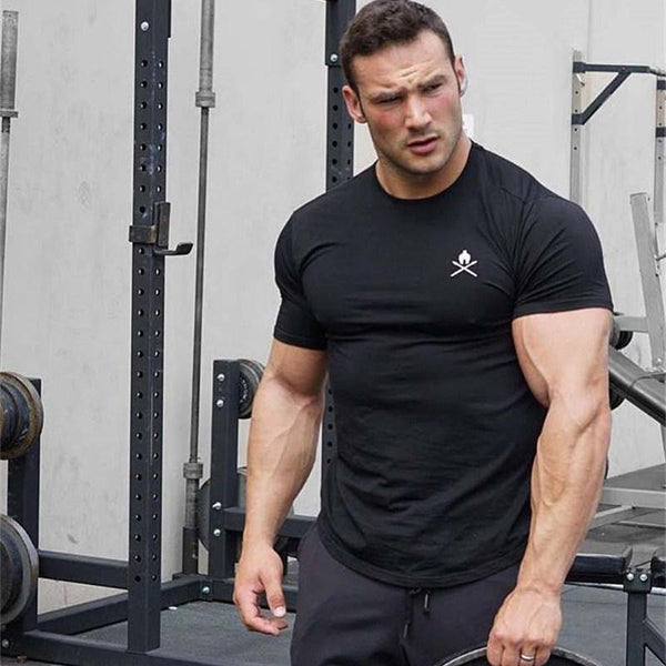 Men Short Sleeve Solid T-shirt Gyms Fitness Bodybuilding Cotton Tops Male Casual Fashion Tight Tee Jogger Workout Brand Clothing