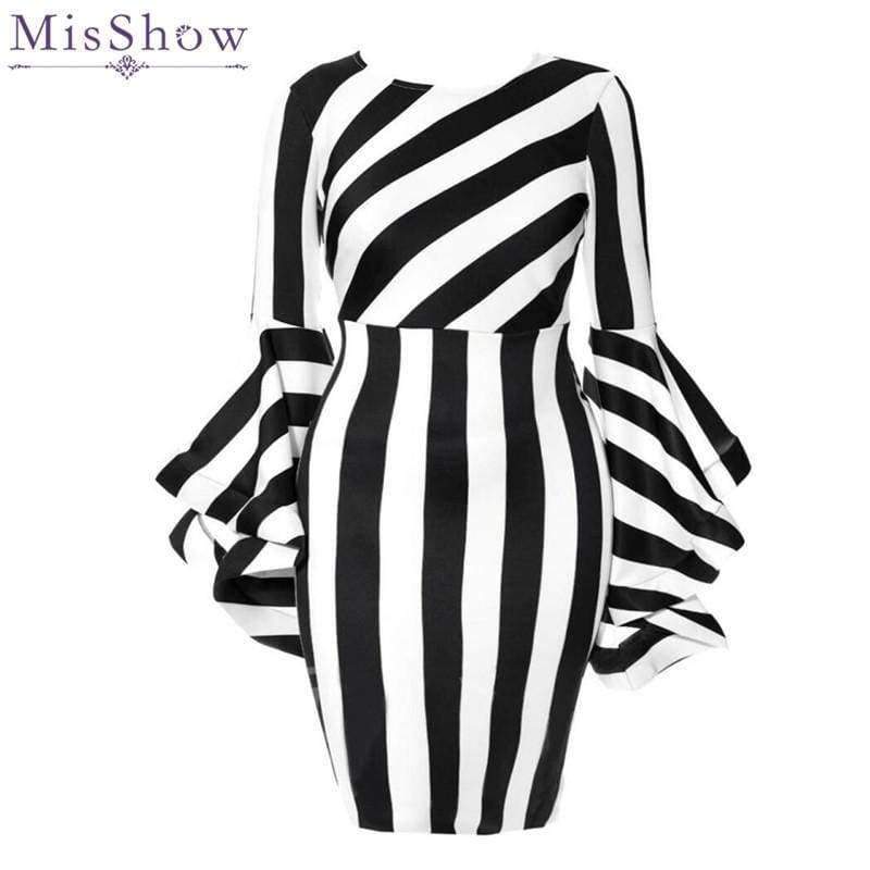 Planet Gates Black / L Misshow 6XL Plus Size Flare Sleeve Women Bodycon Dress Oversized Striped Short Dress Long Sleeve Sheath Dress Women Robe Femme