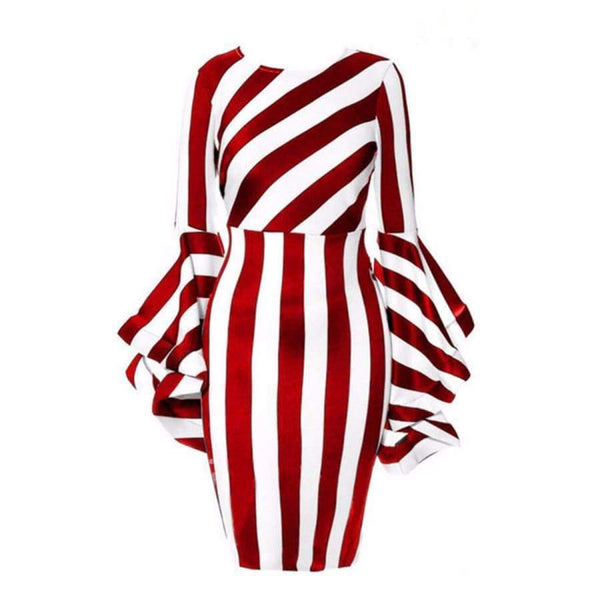 Planet Gates Black / L Misshow 6XL Plus Size Flare Sleeve Women Bodycon Dress Oversized Striped Short Dress Long Sleeve Sheath Dress Women Robe Femme