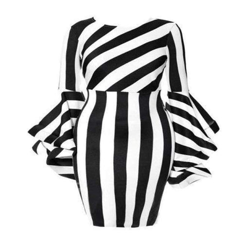 Planet Gates Black / L Misshow 6XL Plus Size Flare Sleeve Women Bodycon Dress Oversized Striped Short Dress Long Sleeve Sheath Dress Women Robe Femme