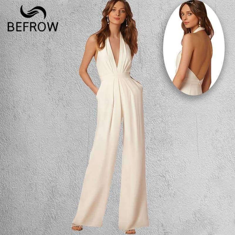 Planet Gates Black / L New Casual Wedding Jumpsuit Sexy Sleeveless Halter Elegant Jumpsuit Ladies Coverall Deep V Sexy Halter Jumpsuit