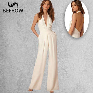 Planet Gates Black / L New Casual Wedding Jumpsuit Sexy Sleeveless Halter Elegant Jumpsuit Ladies Coverall Deep V Sexy Halter Jumpsuit